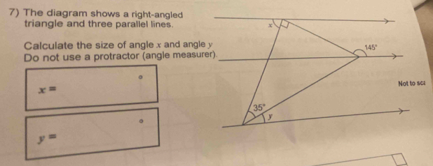 Solved: The diagram shows a right-angled triangle and three parallel ...