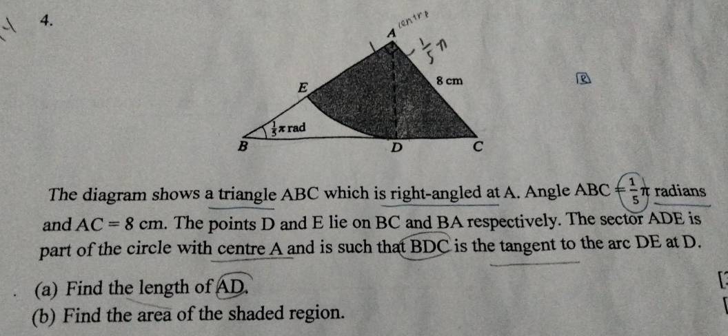 Solved: centre e The diagram shows a triangle ABC which is right-angled ...
