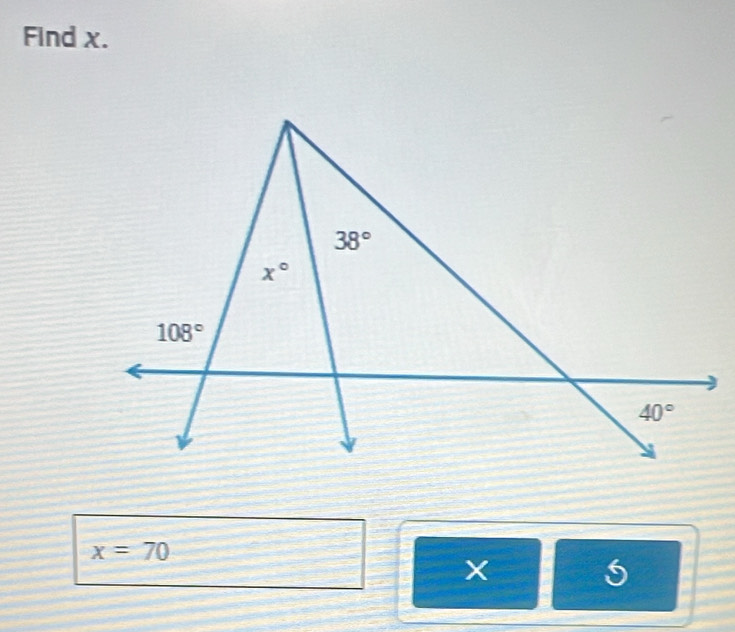 Find x.
x=70