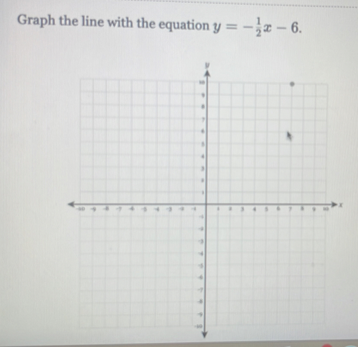 Graph the line with the equation y=- 1/2 x-6.