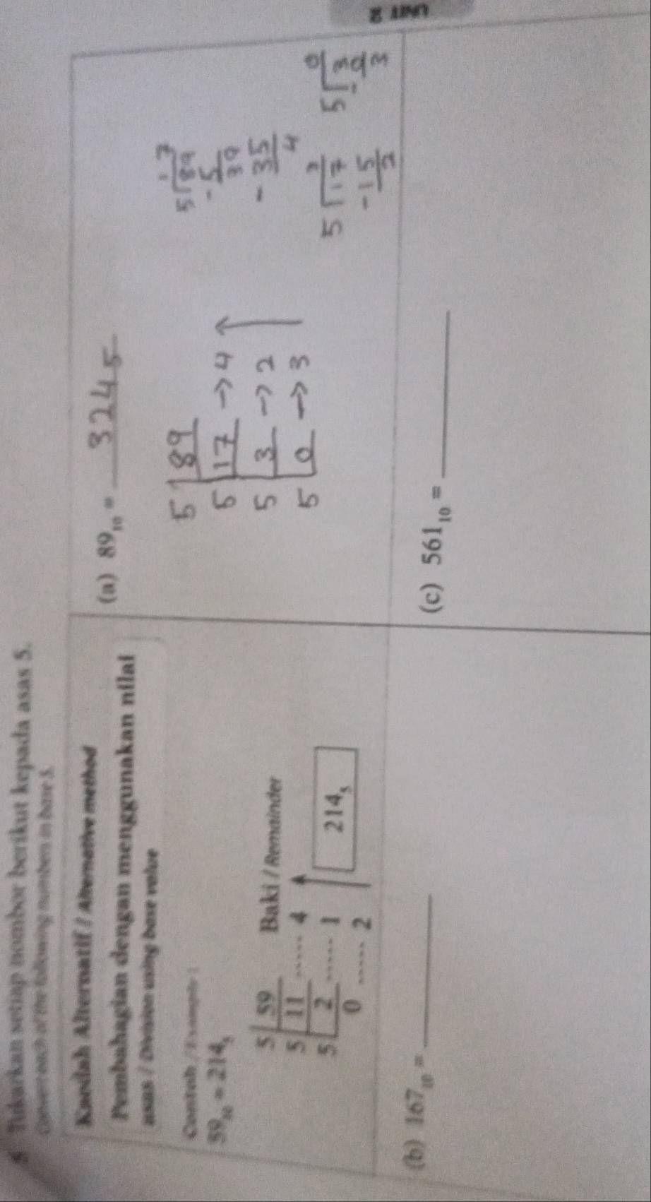 §  Tukarkan setiap nombor berikut kepada asas 5.