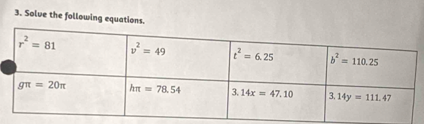 Solve the following equations.