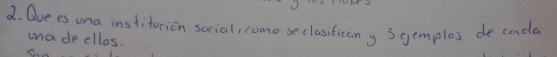 Quees una institucion social, como seclasitican y 3 ejemplos de cada 
una de ellos.