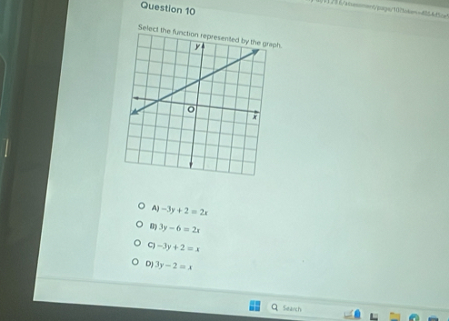 012bbaios--b/qoiqos/a12bbanbbbd"
Select
A) -3y+2=2x
B) 3y-6=2x
C) -3y+2=x
D 3y-2=x
Search