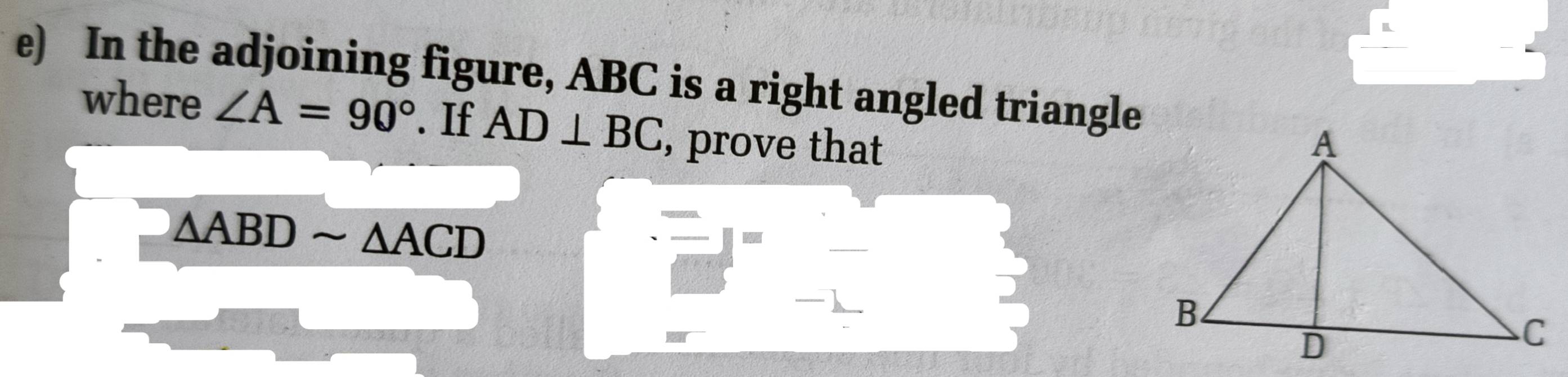 In the adjoining figure, ABC is a right angled triangle 
where ∠ A=90° '. If AD⊥ BC , prove that
△ ABDsim △ ACD
-