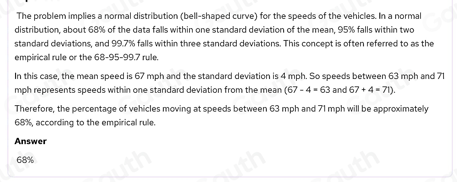 Solved: The mean speed of a sample of vehicles along a stretch of ...