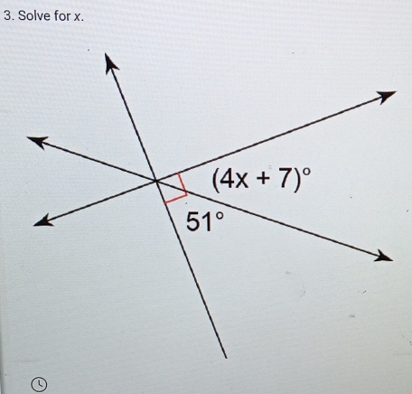 Solve for x.
(4x+7)^circ 
51°