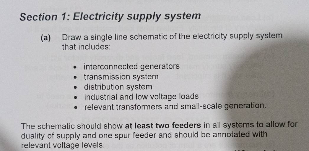 Solved: Electricity supply system (a) Draw a single line schematic of ...