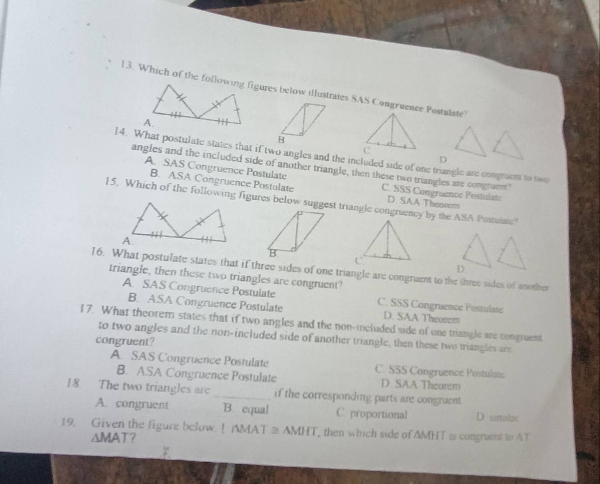 Solved: Which of the following figures below illustrates SAS Congruence ...