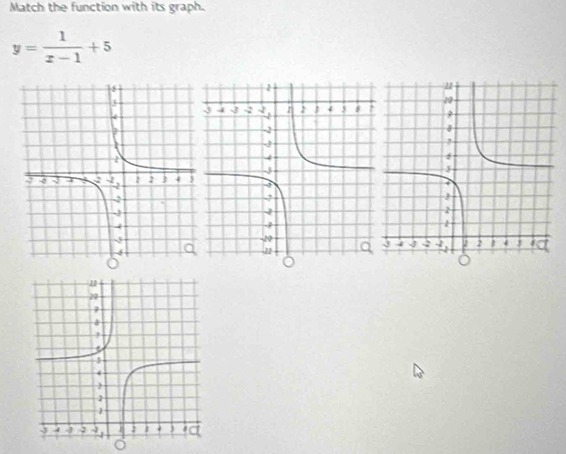 Match the function with its graph.
y= 1/x-1 +5