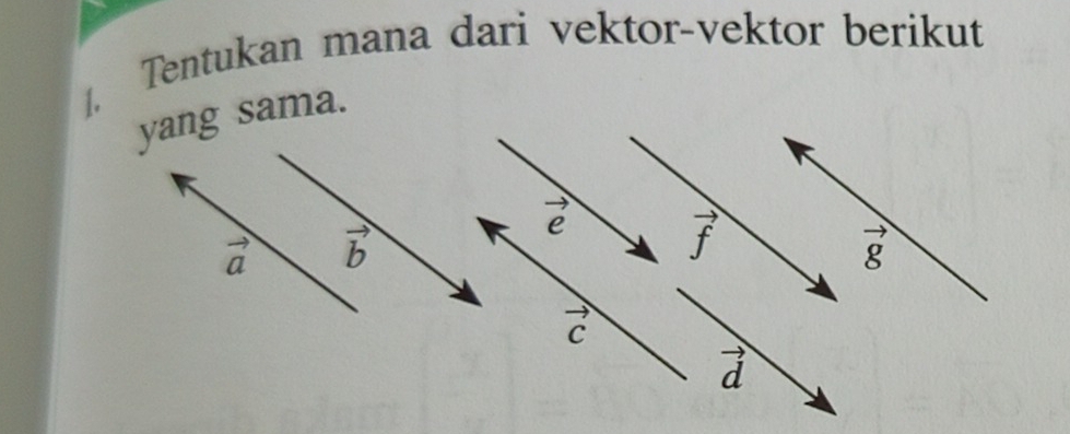 Tentukan mana dari vektor-vektor berikut
yang sama.
vector e vector f
vector g
c
vector d