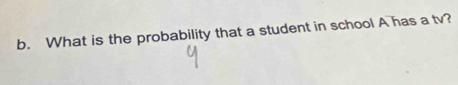 What is the probability that a student in school A has a tv?