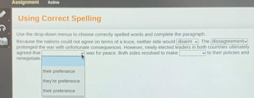 Solved: Assignment Active Using Correct Spelling Use the drop-down ...