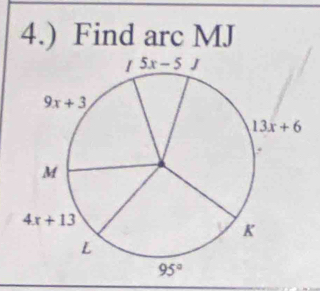 4.) Find arc MJ