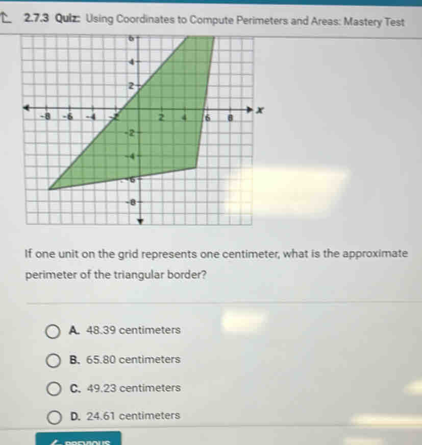 Solved: Using Coordinates to Compute Perimeters and Areas: Mastery Test ...