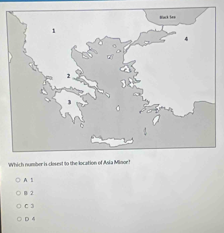 Which number is closest to the location
A 1
B 2
C 3
D 4