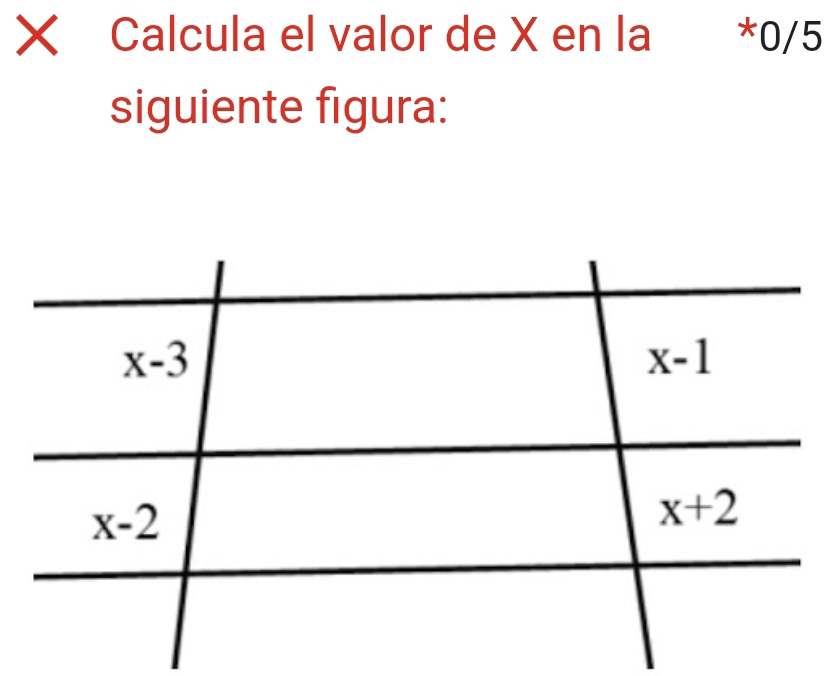 Calcula el valor de X en la *0/5
siguiente figura: