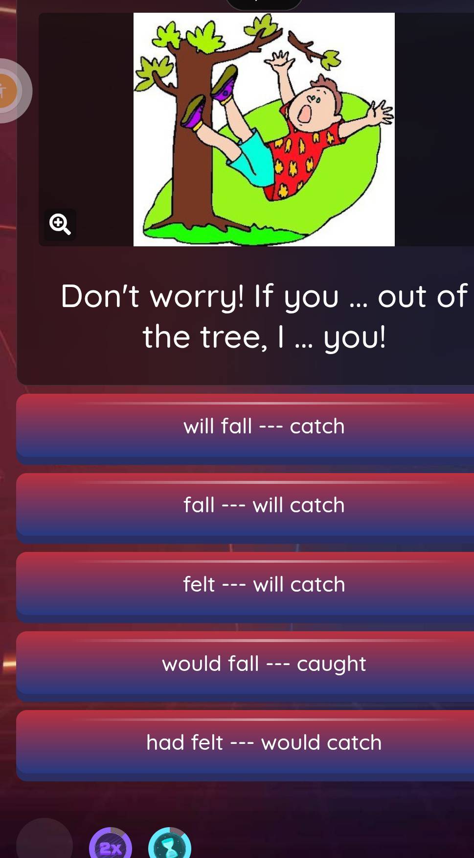 Telah dijawab:Don't worry! If you ... out of the tree, I ... you! will ...