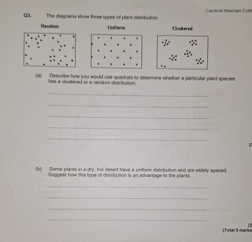 Solved: The diagrams show three types of plant distribution. Cardinal ...