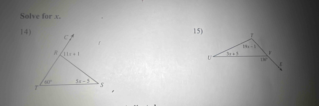 Solve for x.
14) 15)