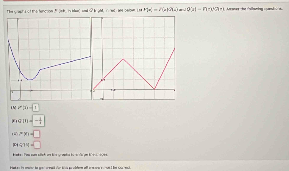 Solved: The graphs of the function F (left, in blue) and G (right, in ...
