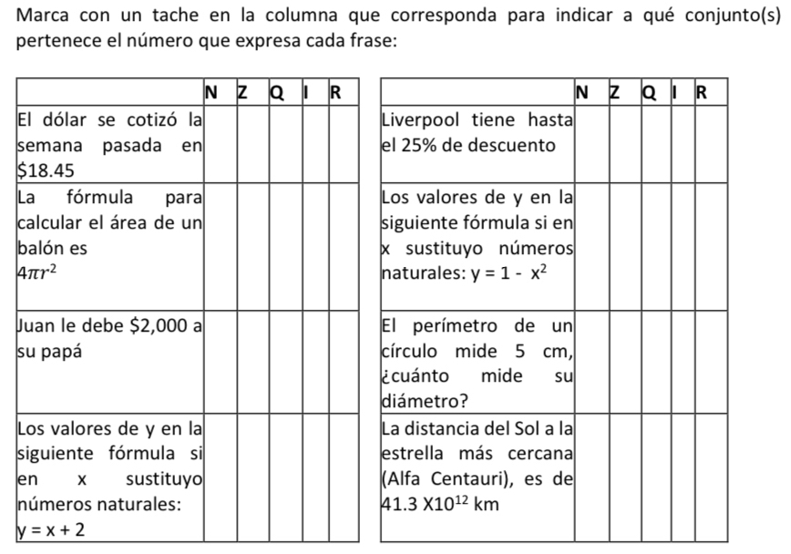 Marca con un tache en la columna que corresponda para indicar a qué conjunto(s)
pertenece el número que expresa cada frase:
E
s
$
L
c
b
J
s
L
s
e
n
y=x+2