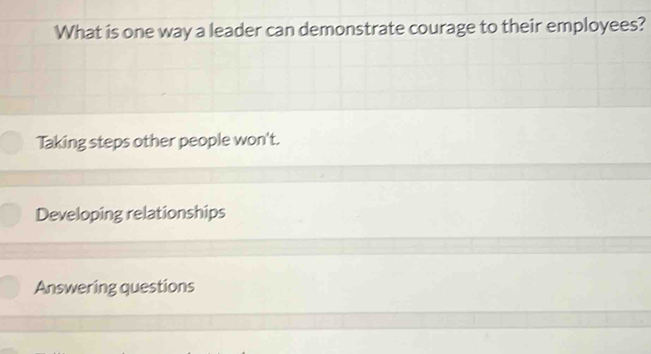 Solved: What is one way a leader can demonstrate courage to their ...