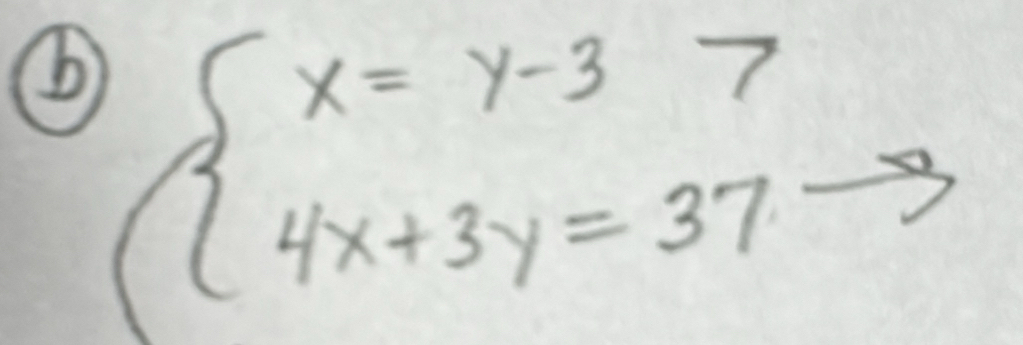 beginarrayl x=y-37 4x+3y=37to endarray.