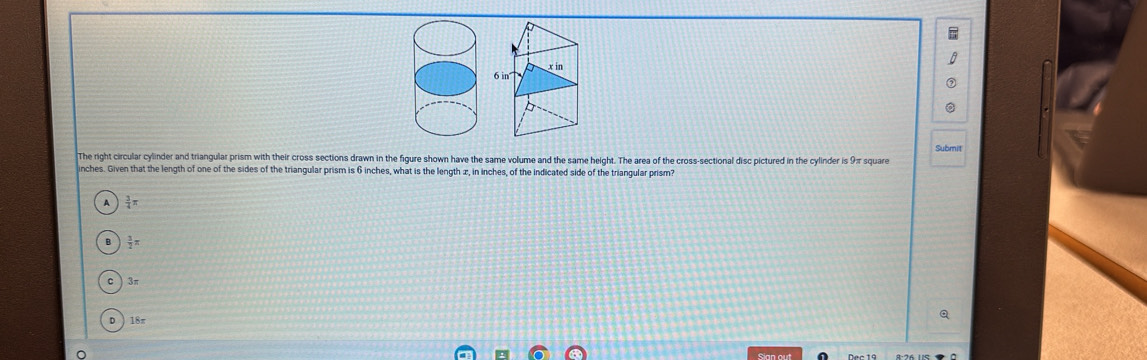 The right circular cylinder and triangular prism with their cross ...