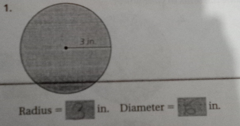 Radius =□ in. Diameter =□ in.