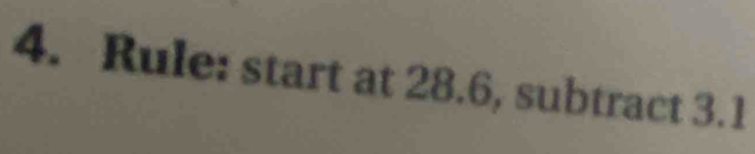 Rule: start at 28.6, subtract 3.1