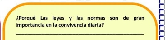 ¿Porqué Las leyes y las normas son de gran 
importancia en la convivencia diaria? 
_