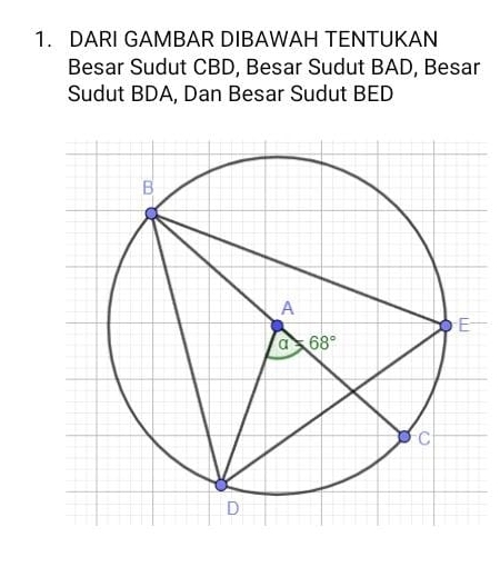 DARI GAMBAR DIBAWAH TENTUKAN
Besar Sudut CBD, Besar Sudut BAD, Besar
Sudut BDA, Dan Besar Sudut BED