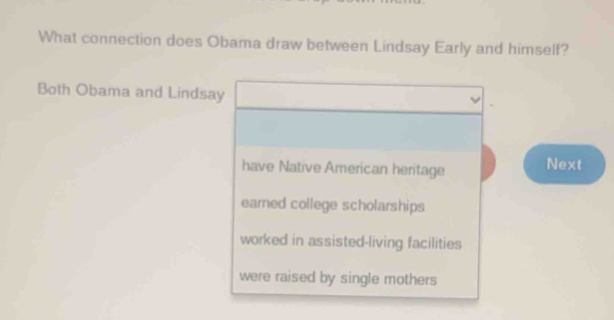 Solved: What connection does Obama draw between Lindsay Early and ...