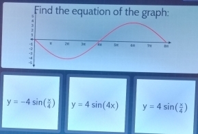 y=-4sin ( x/4 ) y=4sin (4x) y=4sin ( x/4 )