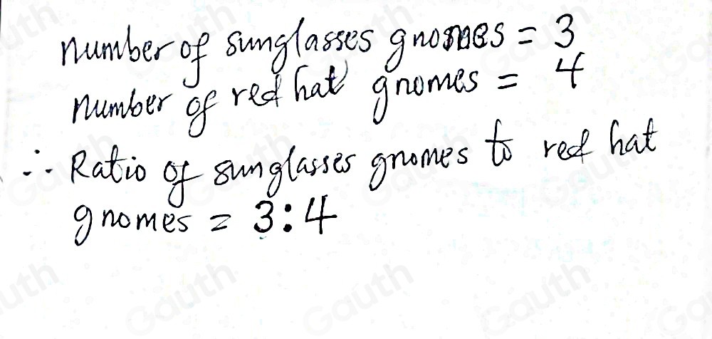 Solved: What is the ratio of [?]: sunglasses gnomes to Enter the number ...
