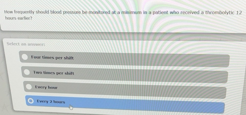 Solved: How frequently should blood pressure be monitored at a minimum ...