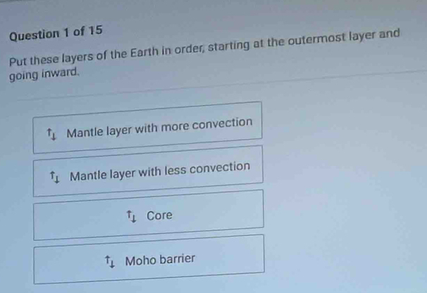 Solved: Put these layers of the Earth in order, starting at the ...