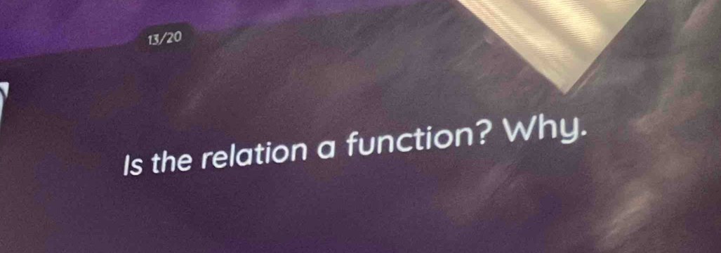 13/20 
Is the relation a function? Why.