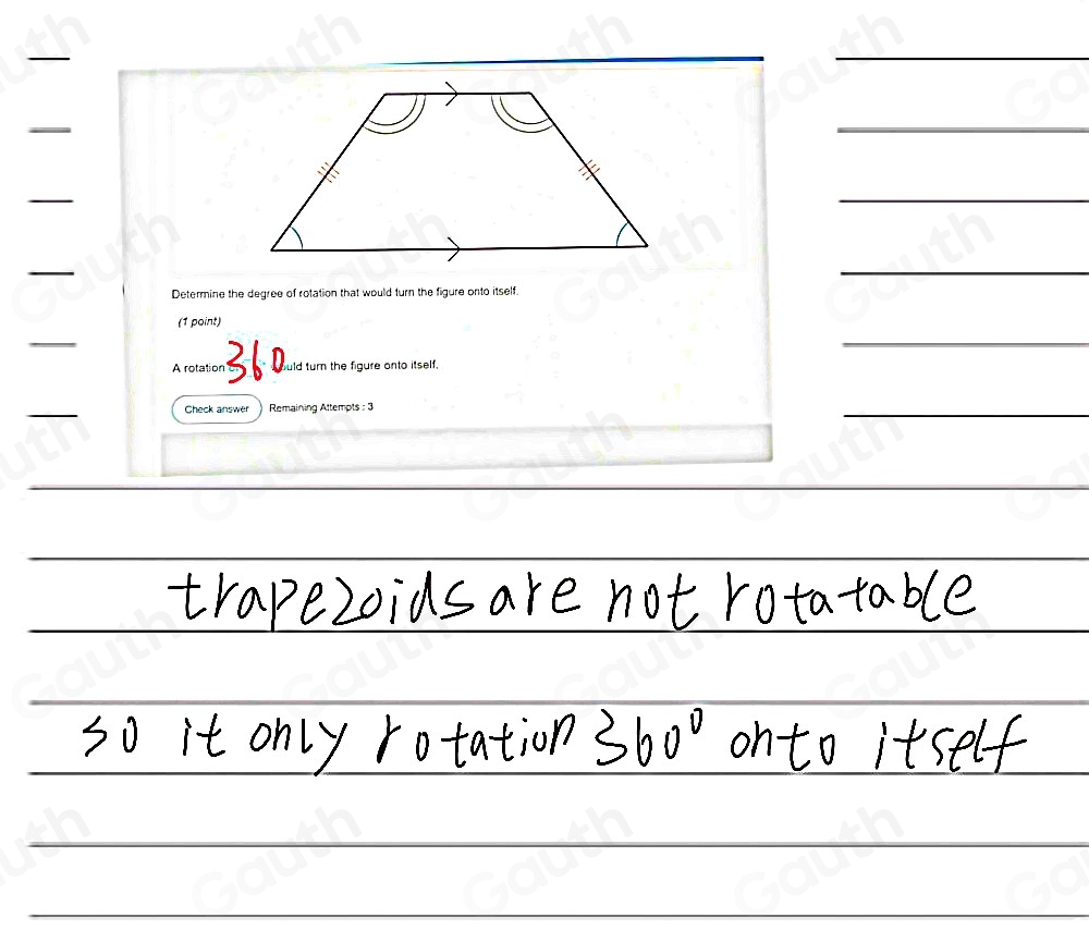 Solved: Determine the degree of rotation that would turn the figure ...