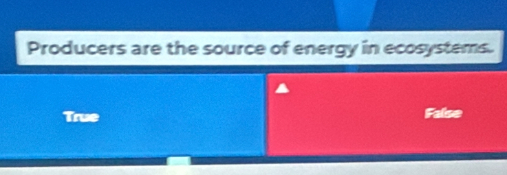 Producers are the source of energy in ecosystems.
True
False