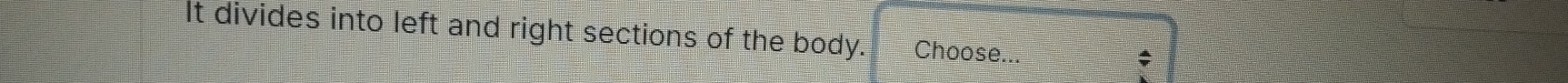 It divides into left and right sections of the body. Choose.. 
$