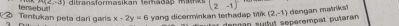 A(2,-3) ditransformasikan femadão ma r (2-1)
Tentukan peta dari garis tersebut
x-2y=0 yang dicerminkan terhadap titik Ver dennan suéut sepérempat putaran (2,-1) dengan matriks?