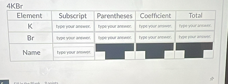 4KBr
Fill In the Blank 9 points