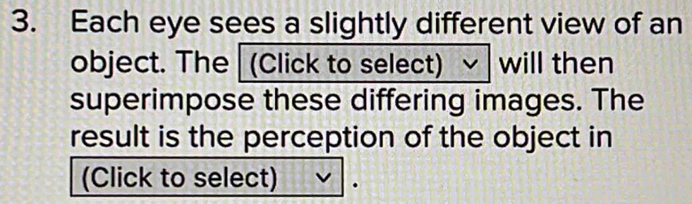Solved: Each eye sees a slightly different view of an object. The ...
