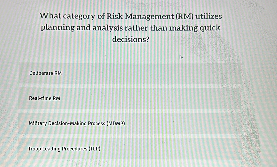 Solved: What category of Risk Management (RM) utilizes planning and ...