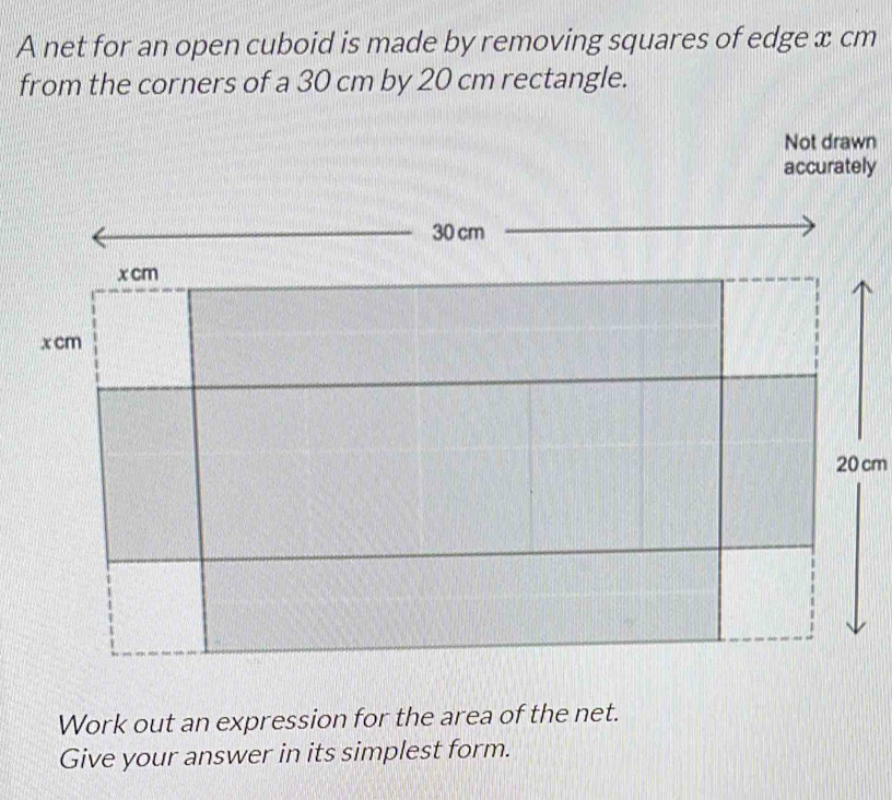 Solved: A net for an open cuboid is made by removing squares of edge x ...