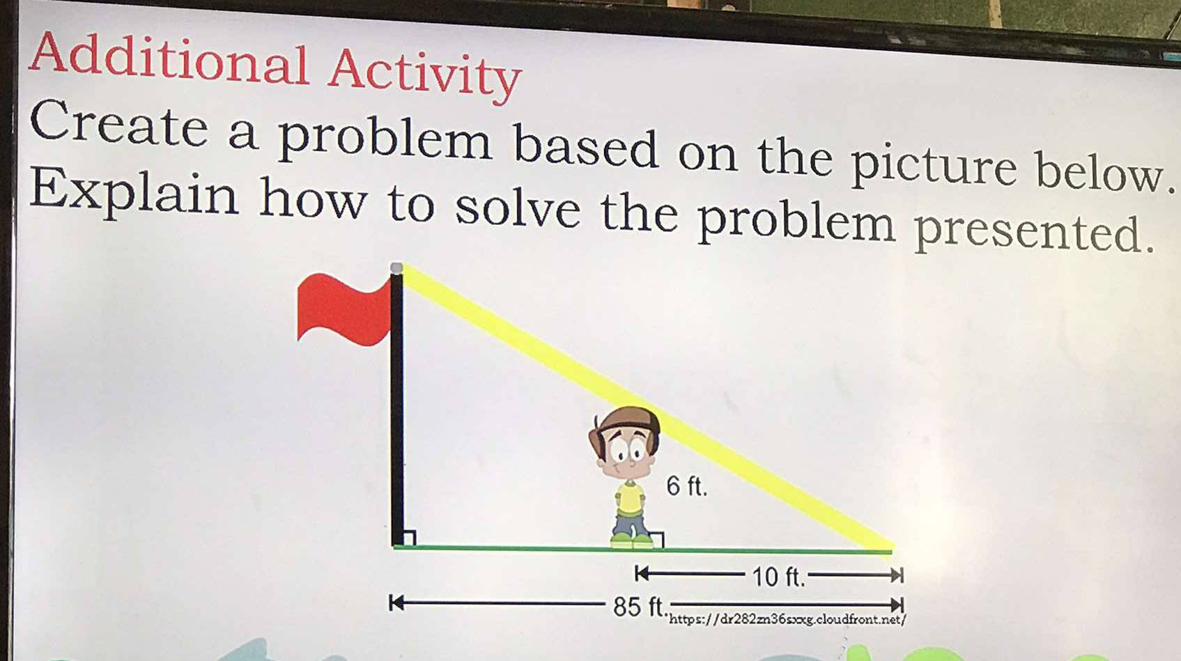 Additional Activity 
Create a problem based on the picture below. 
Explain how to solve the problem presented.