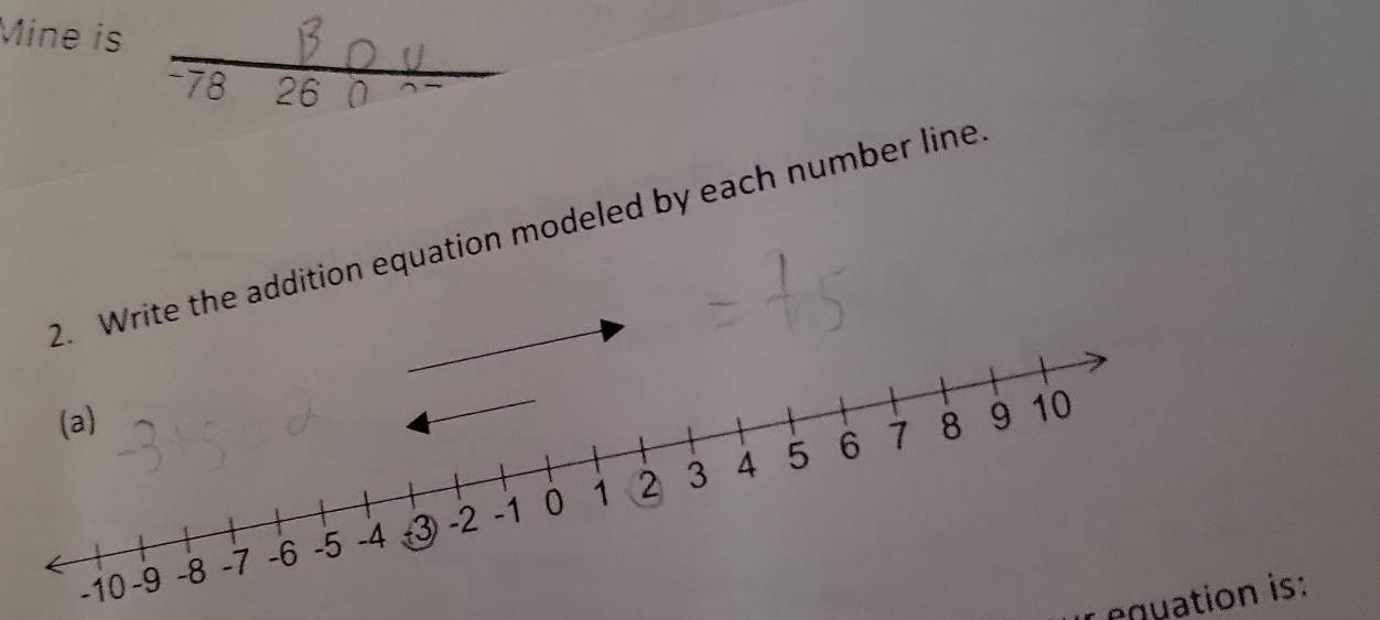 Mine is 78 d X
addition equation modeled by each number line 
equation is: