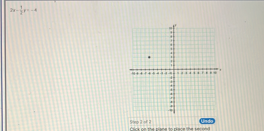 2x- 1/2 y=-4
Step 2 of 2 Undo 
Click on the plane to place the second